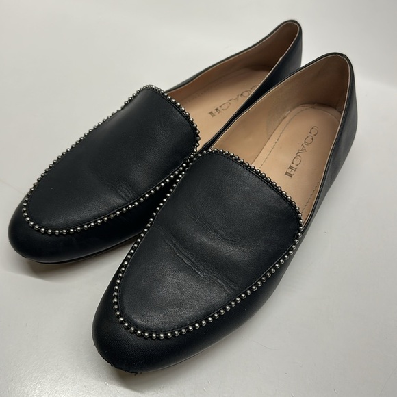Coach Harper Loafers Leather Metal Beaded Slip On Shoes Black Silver Size 9 - Picture 6 of 11